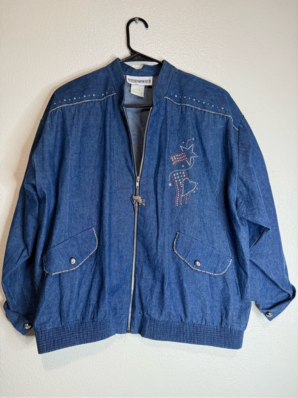 Vintage Americana Dark Blue Denim Bomber Jacket w/ Paddings (Box I)